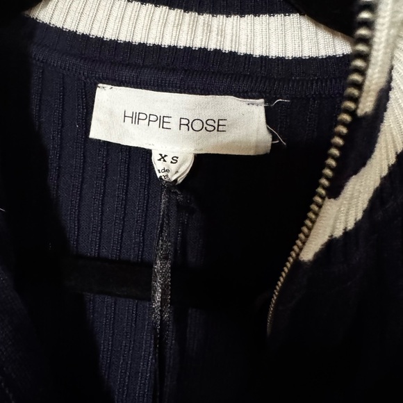 Hippie Rose Navy and White Ribbed Zip-Up sweater - Picture 2 of 2